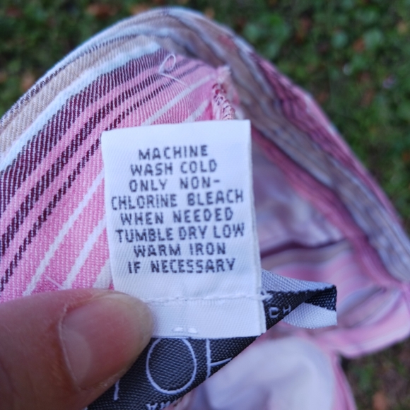 ANN TAYLOR LOFT PETITE STRETCH PINK BROWN WHITE STRIPED PANTS, SIZE 8P LADIES - Picture 5 of 10